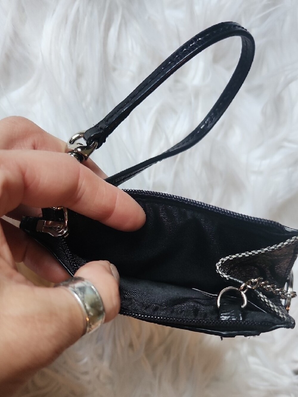Coach Black and White Signature Wristlet Key Ring - Picture 3 of 3